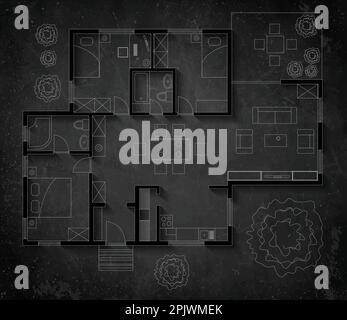 Detailed architectural private house floor plan, apartment layout,  blueprint. Vector illustration Welcome Mat by Familyshmot