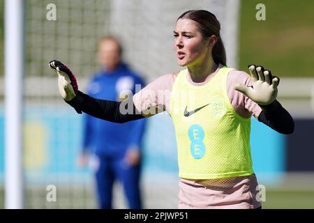 England goalkeeper Mary Earps during a training session at the Aviva ...