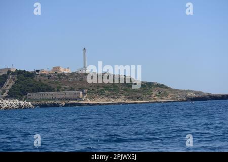 The suggestive lighthouse of Santa Maria di Leuca in Punta Meliso, activated in 1866, is 48 meters high and is located 102 meters above sea level. San Stock Photo