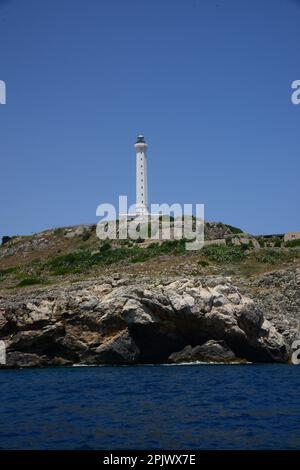 The suggestive lighthouse of Santa Maria di Leuca in Punta Meliso, activated in 1866, is 48 meters high and is located 102 meters above sea level. San Stock Photo