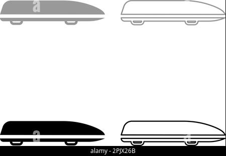 Car box auto roof carrier load trunk cargo roofbox set icon grey black color vector illustration image simple solid fill outline contour line thin Stock Vector