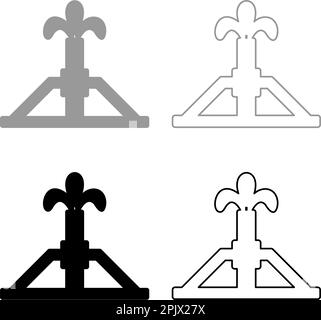 Oil derrick rig gusher set icon grey black color vector illustration image simple solid fill outline contour line thin flat style Stock Vector