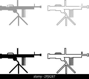 Machine-gun weapon set icon grey black color vector illustration image simple solid fill outline contour line thin flat style Stock Vector