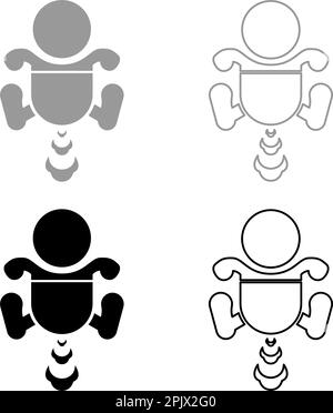 Child infant baby kid farts break wind farting bloating gas cloud stench bad smell flatulency set icon grey black color vector illustration image Stock Vector