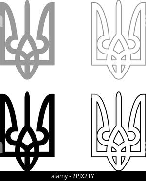 Ukraine coat of arms national emblem seal ukrainian state symbol sign set icon grey black color vector illustration image simple solid fill outline Stock Vector