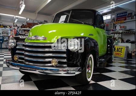 Detail of an old classic American pickup truck from the 50s, it is a Chevrolet Advance Design Stock Photo
