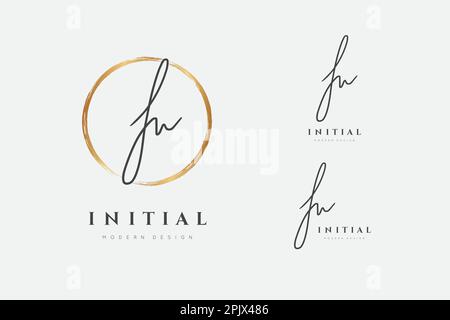 Letter logo in gold circle. Design handwriting monogram. Handwritten cosmetics sign. Writing elegant scribbles. Abstract paintbrush font Stock Vector