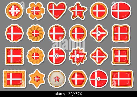 Homemade cookie with flag country Denmark in tasty biscuit, cookie consist of sign flag country Denmark on natural biscuit, fresh biscuit cookie with Stock Vector
