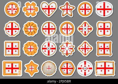 Homemade cookie with flag country Georgia in tasty biscuit, cookie consist of sign flag country Georgia on natural biscuit, fresh biscuit cookie with Stock Vector
