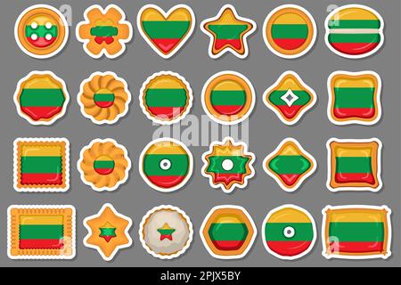 Homemade cookie with flag country Lithuania in tasty biscuit, cookie consist of sign flag country Lithuania on natural biscuit, fresh biscuit cookie w Stock Vector
