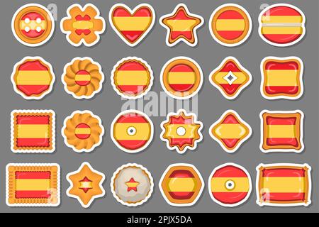 Homemade cookie with flag country Spain in tasty biscuit, cookie consist of sign flag country Spain on natural biscuit, fresh biscuit cookie with flag Stock Vector