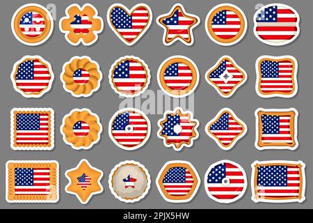 Homemade cookie with flag country USA in tasty biscuit, cookie consisting of sign flag country USA on natural yummy biscuit, savory biscuit cookie wit Stock Vector