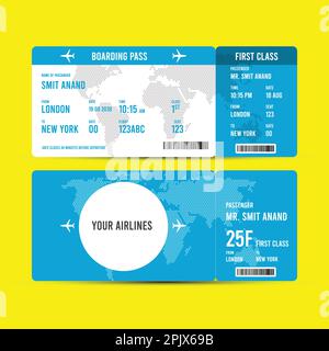 Realistic airline ticket design with passenger name. Vector illustration Stock Vector