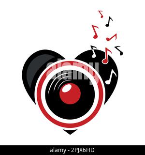 Music love icon Heart and playing speaker icon Stock Vector
