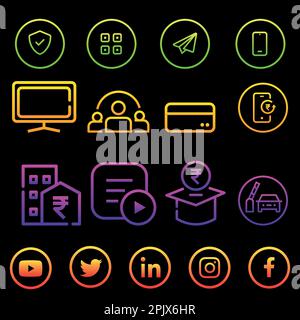 Modern Social Media Icons Vector Colorful Gradient. Modern icons vector design for mobile apps, Websites. Stock Vector