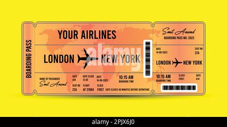 Realistic airline ticket design with passenger name. Vector illustration Stock Vector