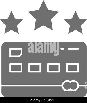 Credit card rating, review, 3 star rating grey fill icon. Shopping, online banking, finance symbol design. Stock Vector