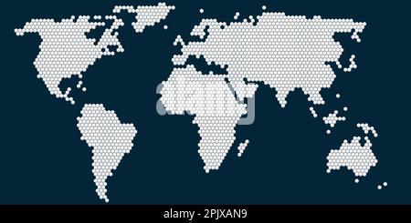 Colorful Halftone Hexagon pattern world map vector Stock Vector