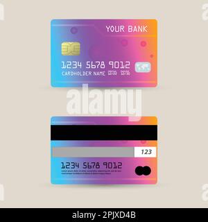 Set of Debit cards, Credit cards, and ATM cards. Front and back side Gradient template. Debit card. Vector illustration Stock Vector