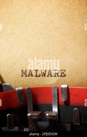 Malware word written with a typewriter. Stock Photo