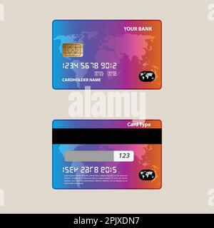 Set of Debit cards, Credit cards, and ATM cards. Front and back side Gradient template. Debit card. Vector illustration Stock Vector