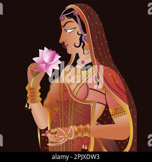 Women in the Mughal Empire with flower lotus Illustrations Stock Vector