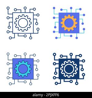 Automated system icon set in flat and line style. Automation, electronic control symbol. Vector illustration. Stock Vector