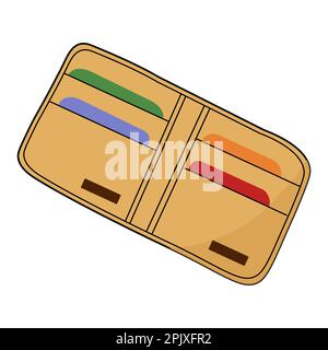 Man pocket purse wallet with bank plastic cards. Man cash savings wallet cartoon illustration. Stock Vector