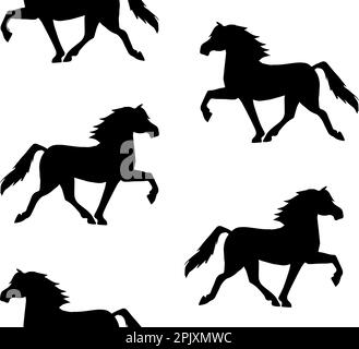 Vector seamless pattern of hand drawn doodle sketch Iceland horse silhouette isolated on white background Stock Vector