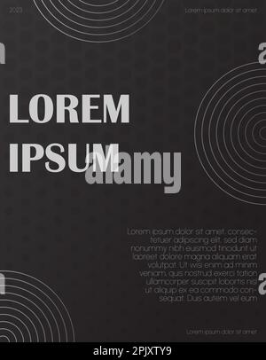 A monochrome poster template in a minimalistic style with abstract linear circles and dots pattern. Advertising template, book cover, card. Vector ill Stock Vector