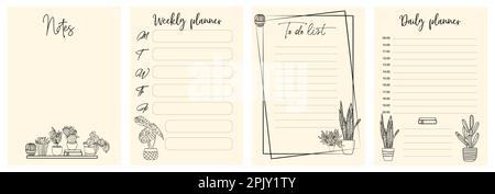 Set of weekly, daily planner pages, notes vector. Stock Vector