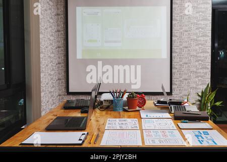 Empty urban meeting room. Interior of meeting room in modern office Stock Photo