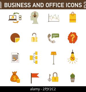 Collection of multi-colored flat icons on the topic: business and office. Isolated on white background. Stock Photo