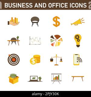 Collection of multi-colored flat icons on the topic: business and office. Isolated on white background. Stock Photo