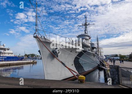 ORP Błyskawica (Lightning) in Port of Gdynia, Poland. Grom-class destroyer warship of the Polish Navy which served during the World War II. Museum shi Stock Photo