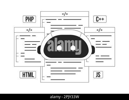 AI-assisted coding black and white concept vector spot illustration Stock Vector