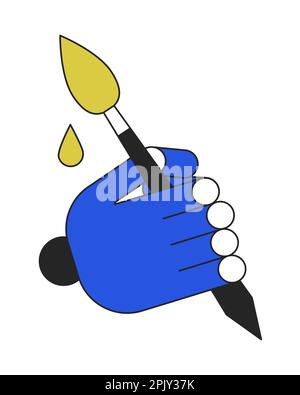 Robotic hand with paint brush linear flat color vector icon Stock Vector
