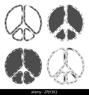 Set of black and white illustrations with peace sign. Isolated vector objects on white background. Stock Vector