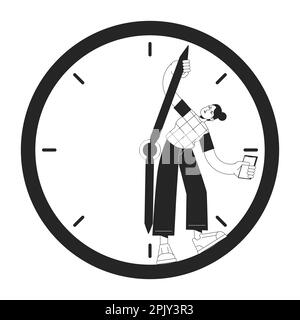 Wasting time on internet with mobile phone black and white concept vector spot illustration Stock Vector