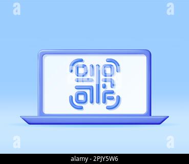 3d QR Code Icon on Computer Screen Stock Vector