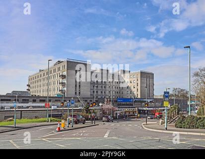 The main entrance to Derriford Hospital Plymouth Stock Photo