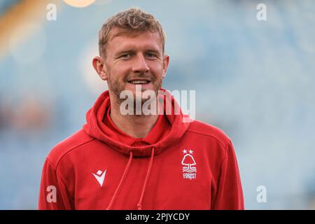 Joe Worrall #4 of Nottingham Forest arrives ahead of the Premier League match Leeds United vs Nottingham Forest at Elland Road, Leeds, United Kingdom, 4th April 2023  (Photo by Mark Cosgrove/News Images) Stock Photo