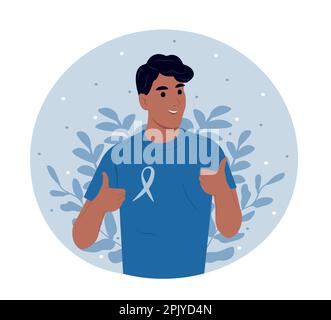 June 11 - World Prostate Cancer Day. Black mans and a symbol of mens health.Prostate cancer awareness ribbon with. Flat vector illustration Stock Vector