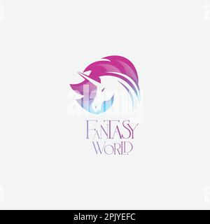 fantasy world logo with unicorn and colorful abstract shapes Stock Vector