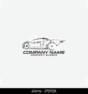 exotic car detail logo with vector car outline black and white Stock Vector