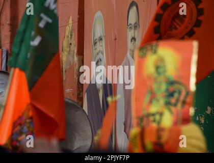 Kolkata, India. 4th Apr, 2023. India's ruling party Bharatiya Janata Party (BJP) activists demonstrate to protest against the alleged attack on activists of BJP on Ram Navmi in Kolkata. (Credit Image: © Sayantan Chakraborty/Pacific Press via ZUMA Press Wire) EDITORIAL USAGE ONLY! Not for Commercial USAGE! Stock Photo