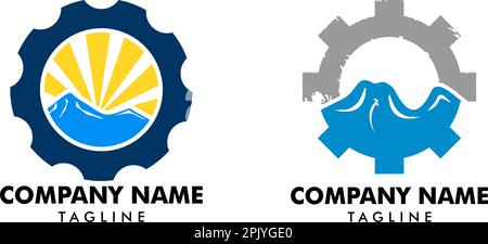 Set of Mountain Gear Logo Design Illustration Stock Vector