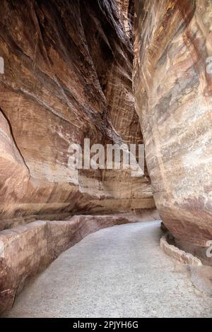 Entrance path into the UNESCO historic site of Petra. Jordan. Stock Photo