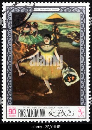 RAS AL-KHAIMAH - CIRCA 1968: a stamp printed in Ras al-Khaimah shows Ballerina, painting by Edgar Degas (1834-1917), French painter, circa 1968 Stock Photo