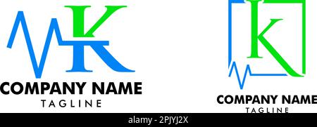 Set of K Health Pulse Letter Logo Template Design Vector Stock Vector